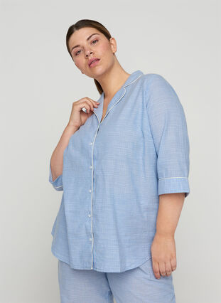 Randig nattskjorta i bomull, White/Blue Stripe, Model image number 0