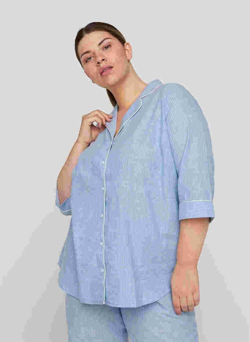 Randig nattskjorta i bomull, White/Blue Stripe, Model image number 0