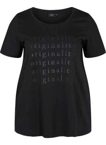 Bomulls t-shirt med ton-i-ton-tryck, Black Originality, Packshot image number 0