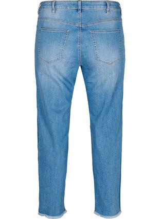 Croppade jeans med kontrast, Blue denim, Packshot image number 1