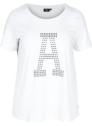 Bomulls t-shirt med nitar, Bright White, Packshot image number 0