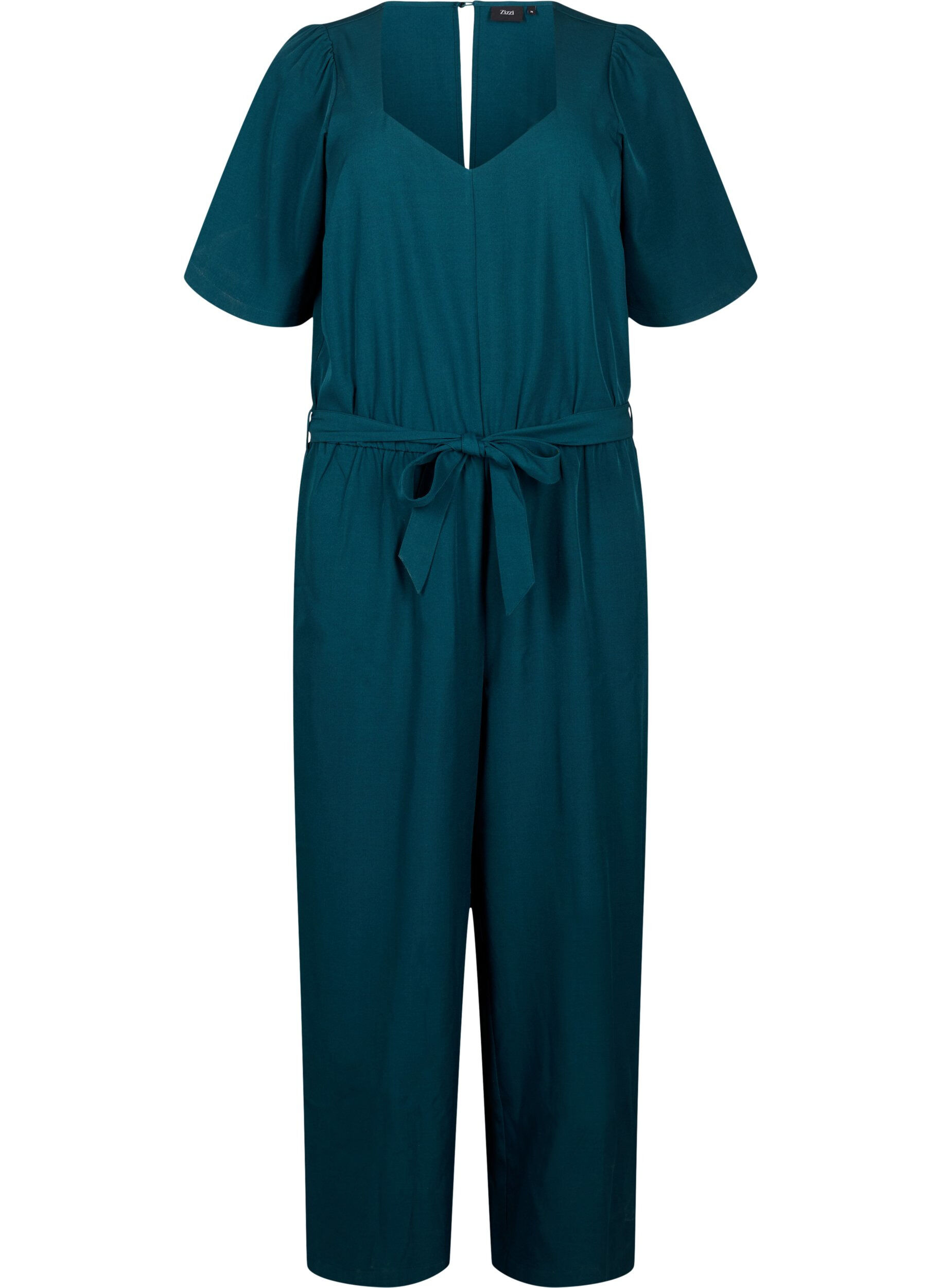 Zizzi Jumpsuit med sk&auml;rp och korta &auml;rmar, Sea Moss Melange, Packshot image number 0