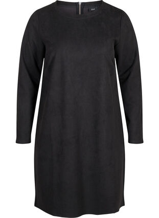Enfärgad klänning med rund halsringning, Black, Packshot image number 0