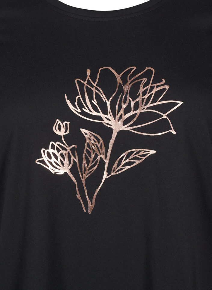 FLASH - T-shirt med motiv, Black R. Gold Flower, Packshot image number 2