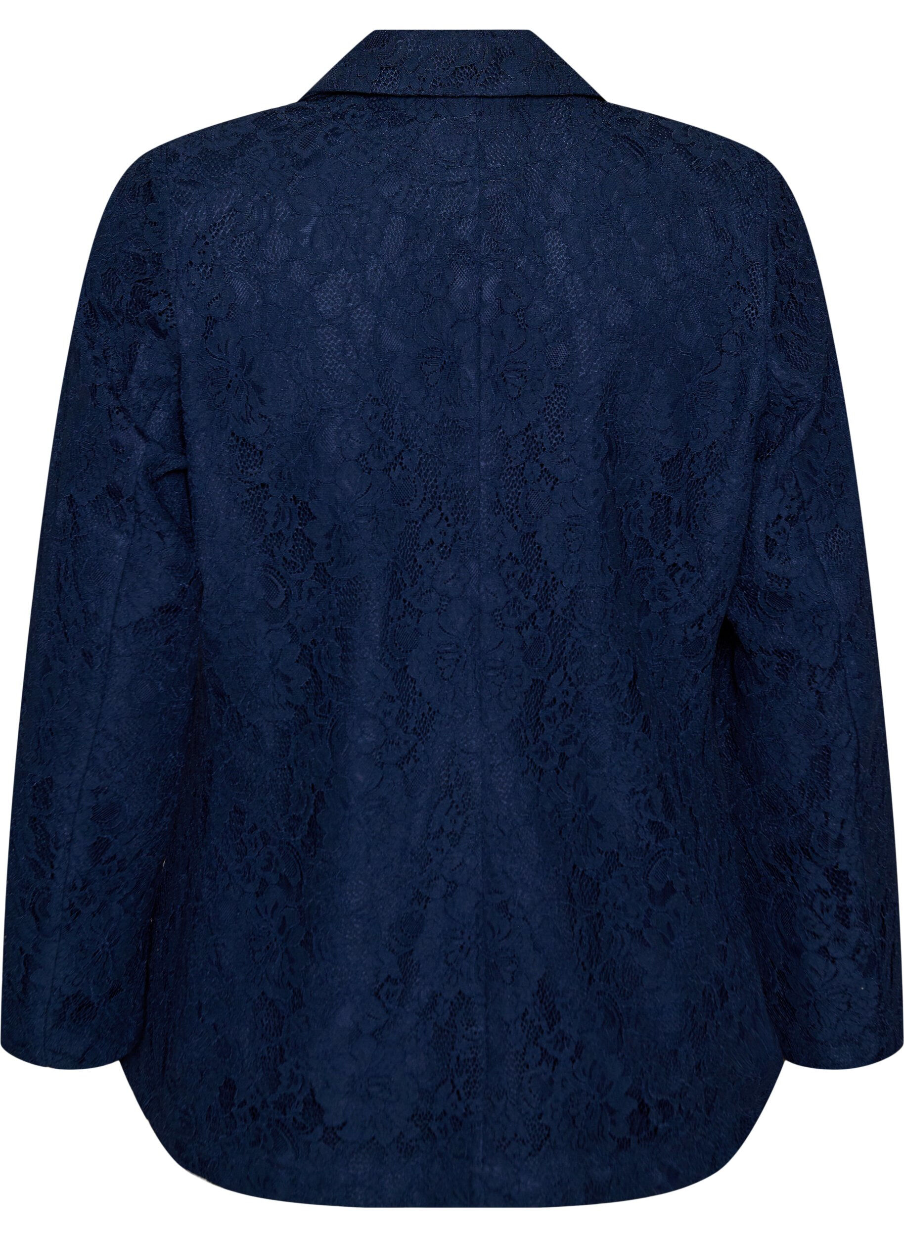 Zizzi Kavaj i spets med knappst&auml;ngning, Bl&aring;, Packshot image number 1