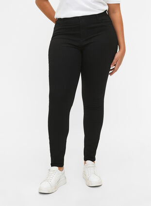 Extra slim Amy jeans med hög midja, Black, Model image number 3