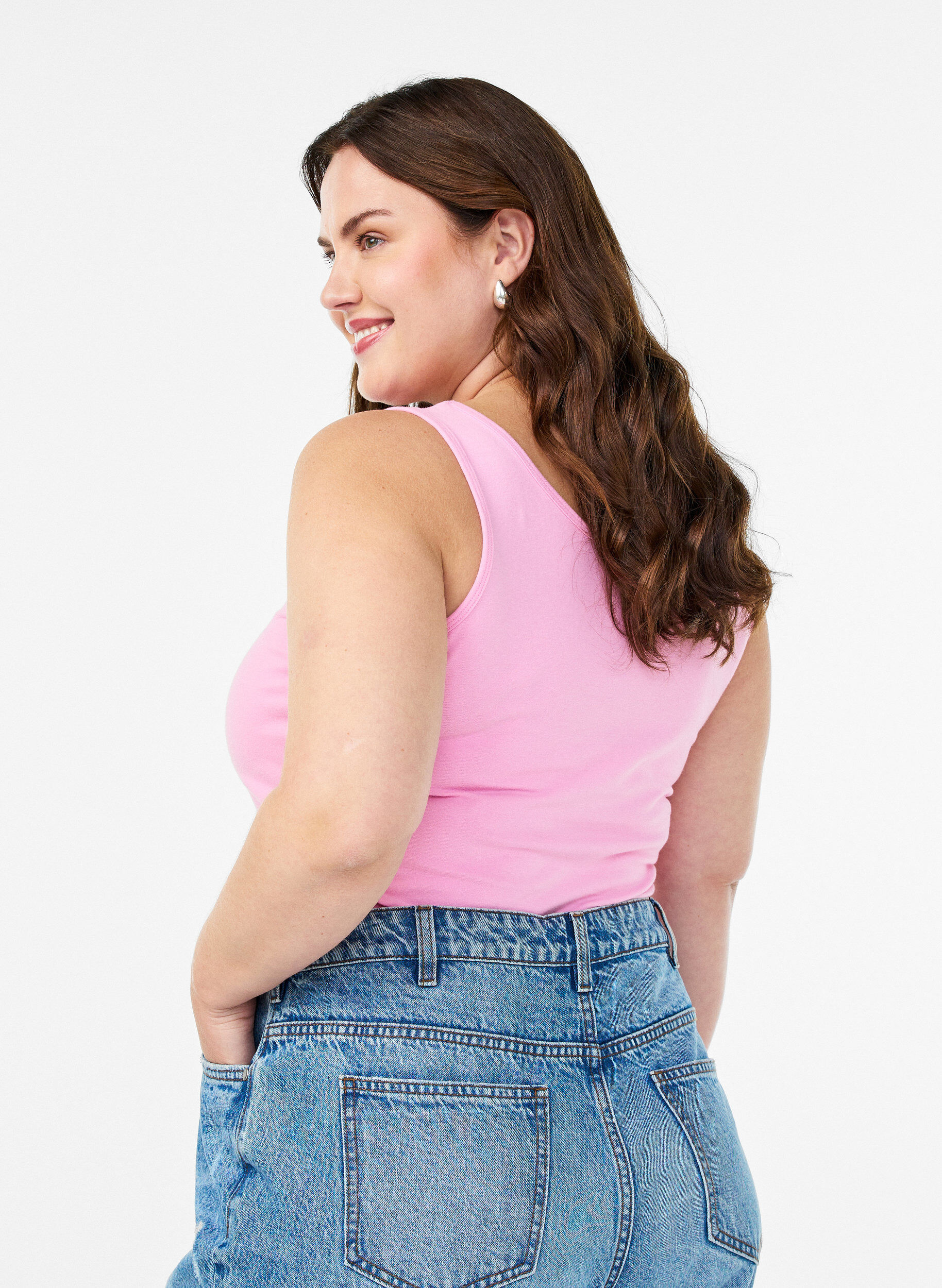 Zizzi Solid f&auml;rg bas topp i bomull, Rosa, Model image number 2