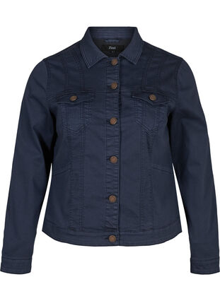 Kort färgad jeansjacka, Navy, Packshot image number 0