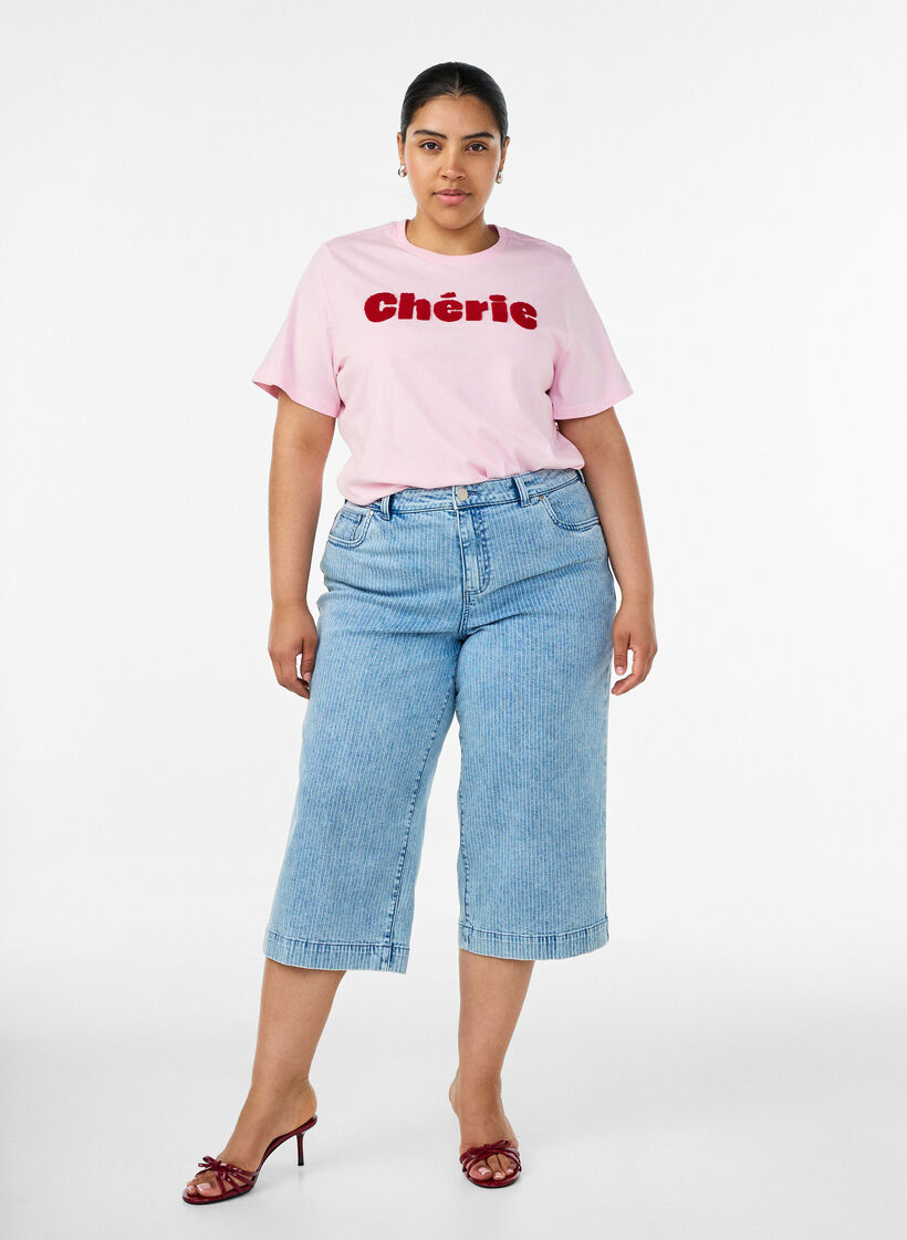 T-shirt i ekologisk bomull med tryck framtill, Rosa, Model image number 1