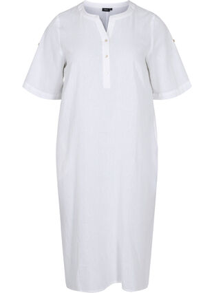 Lång skjortklänning med korta ärmar, White, Packshot image number 0