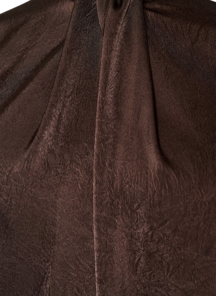 Blus i satinlook med ballongform, Brun, Packshot image number 2
