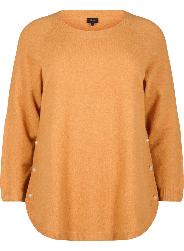 Stickad blus med pärldetaljer, Yam White Mel., Packshot image number 0