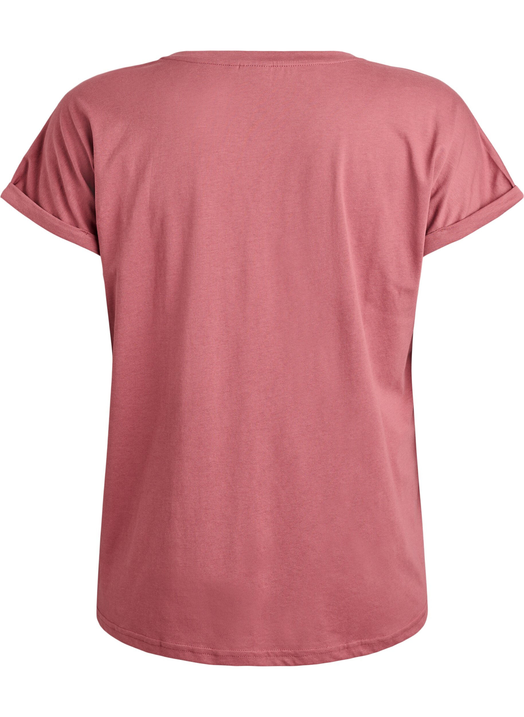 ZizziKort&auml;rmad t-shirt i bomullsblandning, Rosa, Packshot image number 1