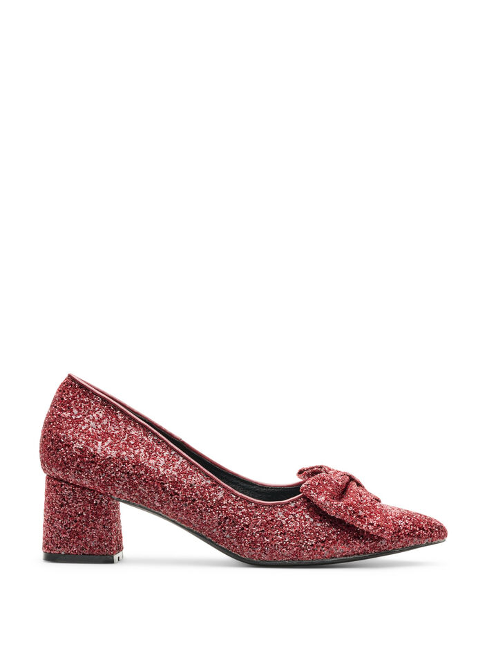 Glitterpumps med rosett, R&ouml;d, Packshot image number 0