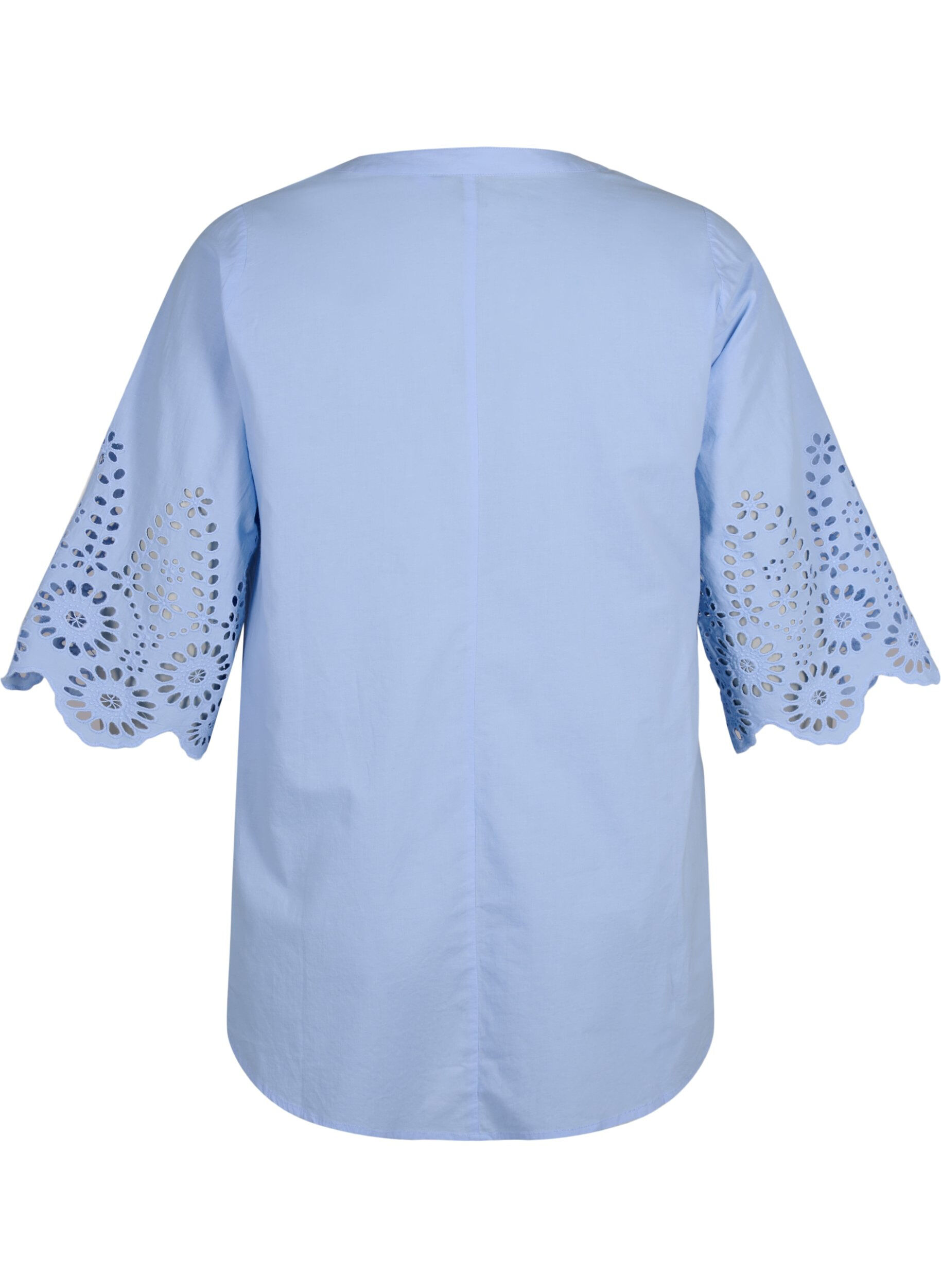 Zizzi Skjortblus med broderie anglaise och 3/4-&auml;rmar, Serenity, Packshot image number 1