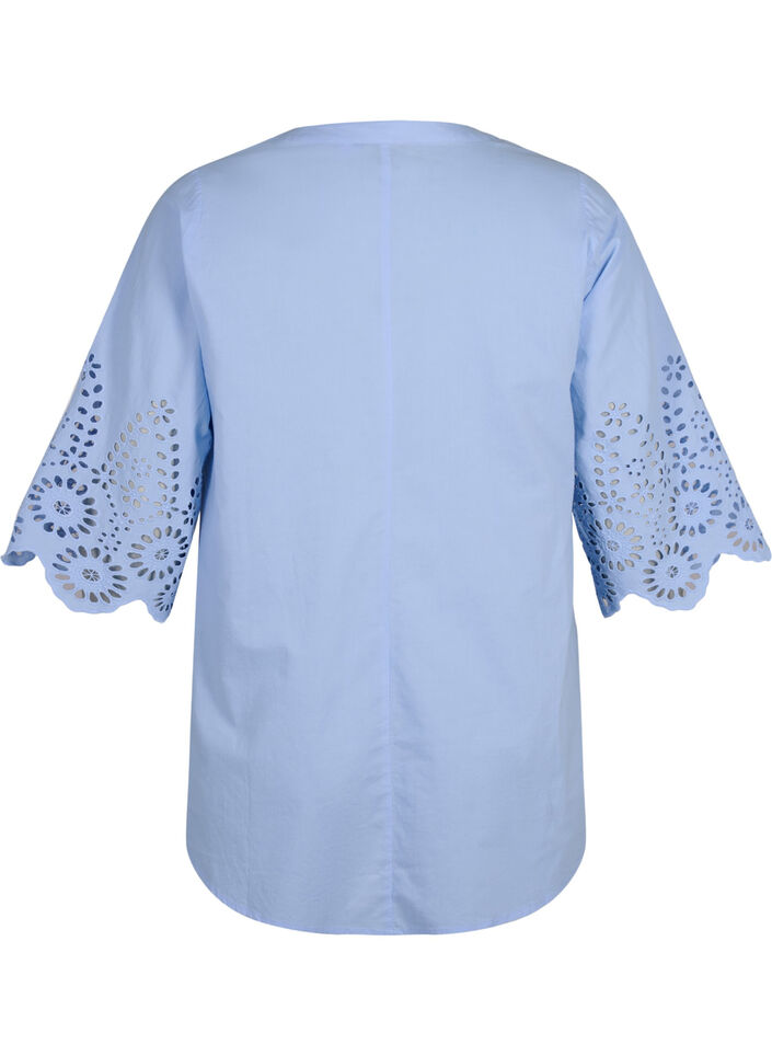 Skjortblus med broderie anglaise och 3/4-ärmar, Serenity, Packshot image number 1