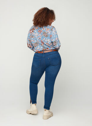 Cropped Amy Jeans med hög midja och dragkedja, Dark blue denim, Model image number 0