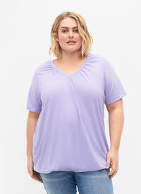 Melerad t-shirt med resårkant, Lavender Mél, Model