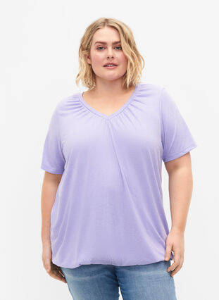 Melerad t-shirt med resårkant, Lavender Mél, Model image number 0