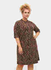 Mönstrad klänning med glitter och korta ärmar, Black Lurex AOP, Model