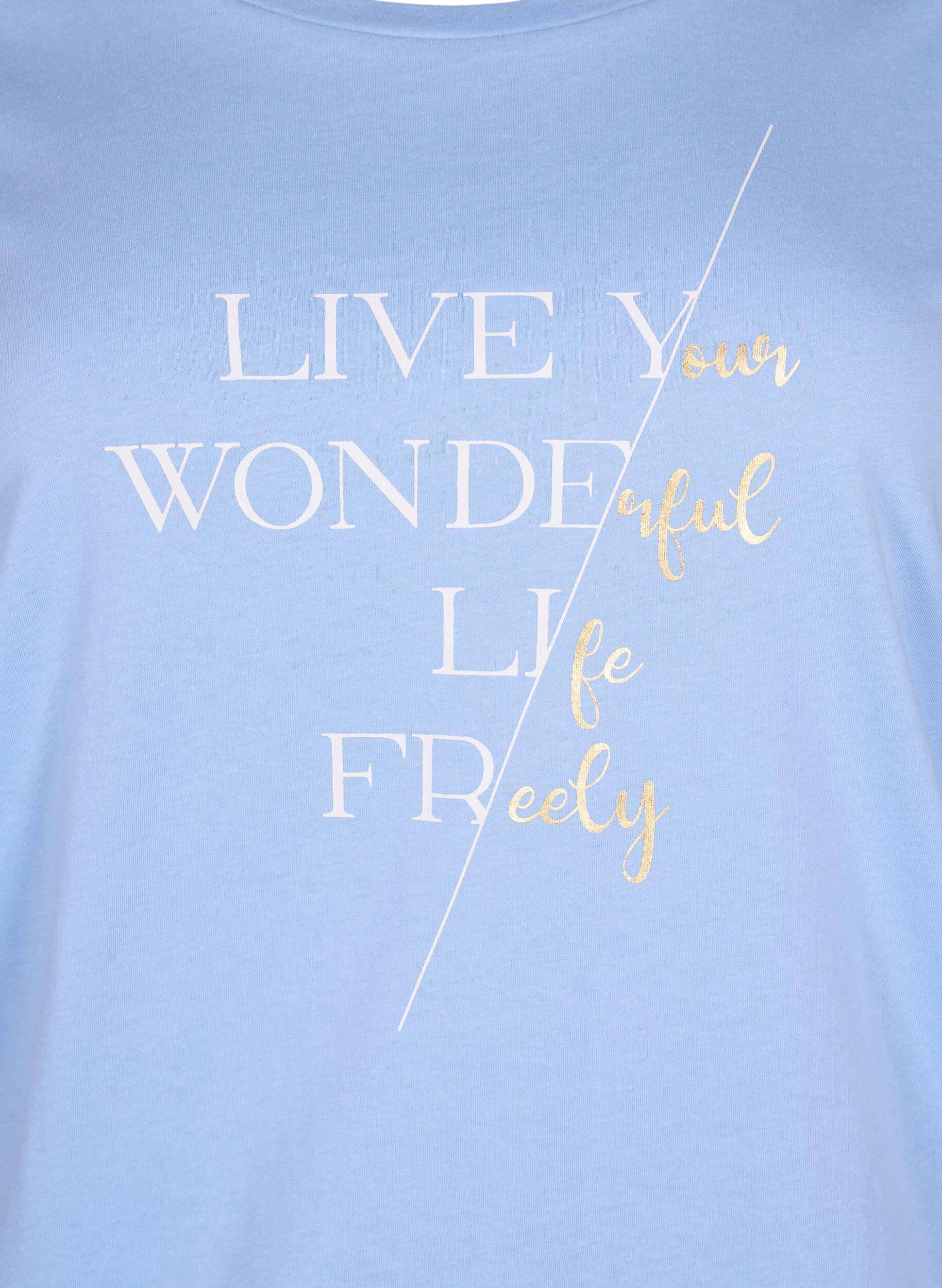 Zizzi Kort&auml;rmad t-shirt i bomull med elastisk kant, Serenity w. Live, Packshot image number 2