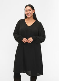FLASH – Långärmad klänning med glitter, Black w. Silver , Model
