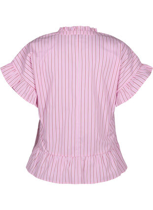 Randig blus med peplum och volangdetaljer, Pink Red Stripe, Packshot image number 1
