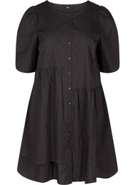 Skjortklänning i bomull med puffärmar, Black
