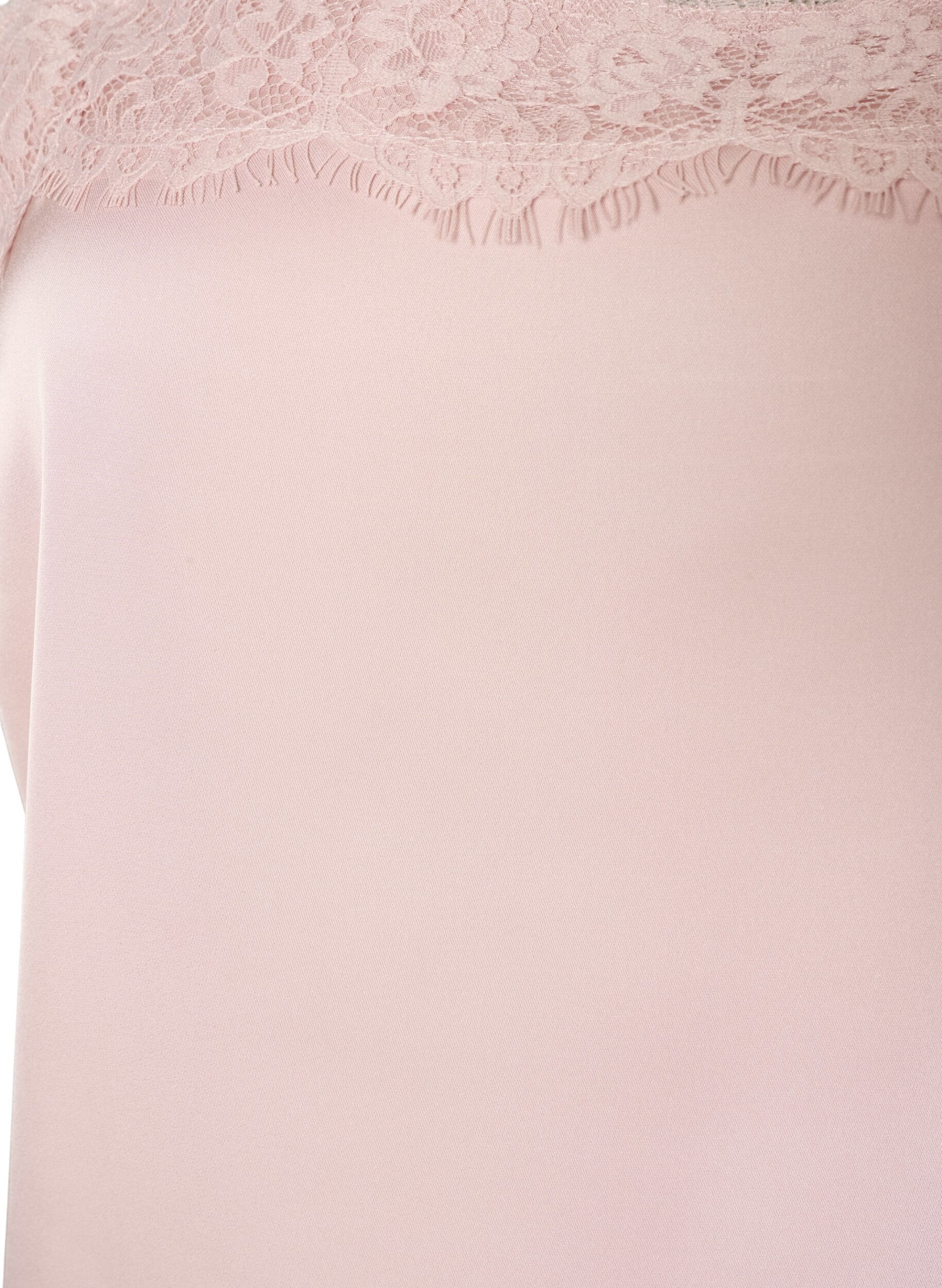 ZizziL&aring;ng topp i satin med spetskanter, Rosa, Packshot image number 2