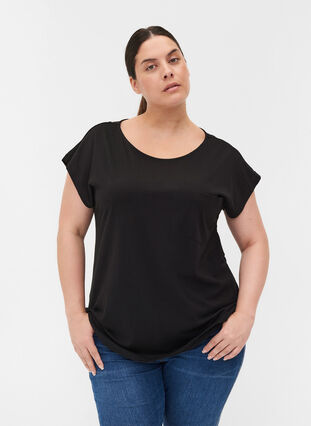 T-shirt med bröstficka i ekologisk bomull, Black, Model image number 0