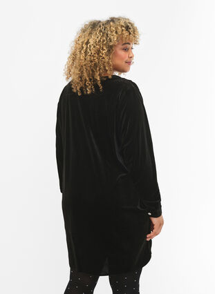 Långärmad klänning i velour med v-ringning, Black, Model image number 1