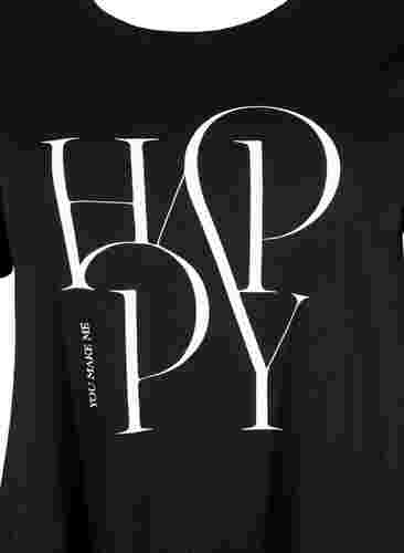 T-shirt i bomull med texttryck, Black HAPPY, Packshot image number 2