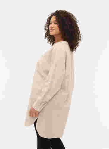 Randig bomullsskjorta med 3/4-ärmar, Natural Stripe, Model image number 1