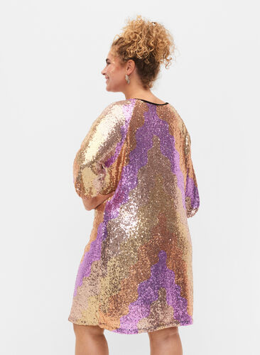 Paljettklänning med 3/4-ärmar, Gold Mulit Sequins, Model image number 1