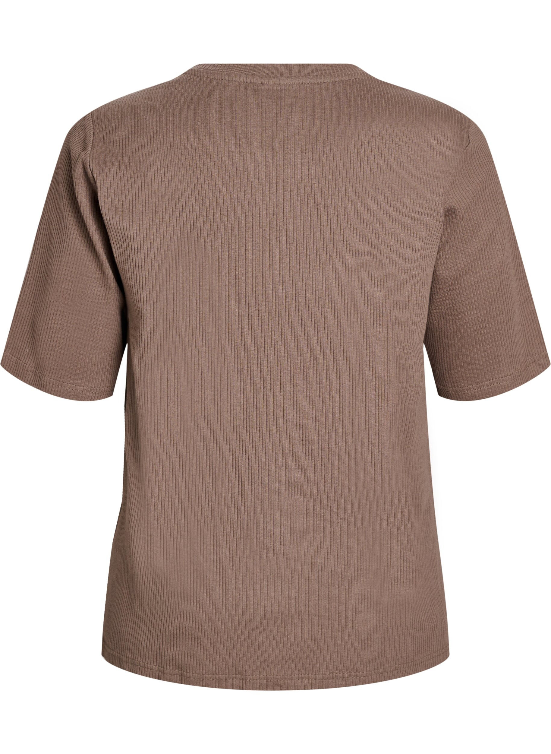 ZizziBlus i ribbad jersey med korta &auml;rmar, Brun, Packshot image number 1