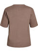 Blus i ribbad jersey med korta &auml;rmar, Brun, Packshot image number 1