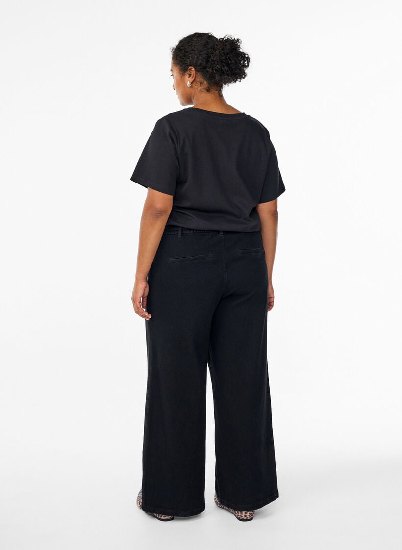 Jeans med l&ouml;s passform, res&aring;r och dragsko, Svart, Model image number 1