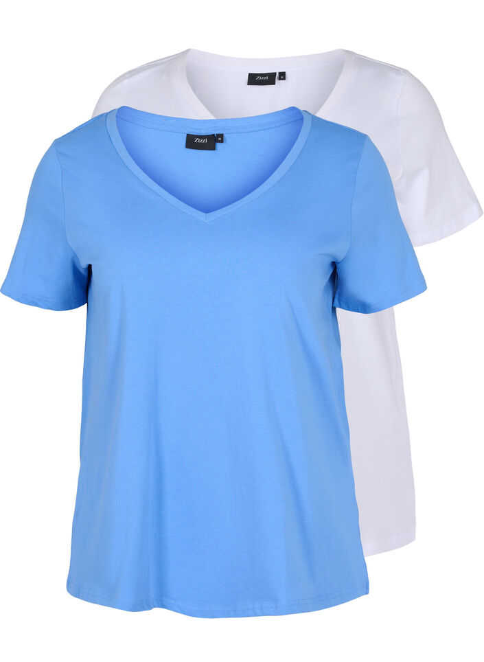 2-pack t-shirt i bomull, Ultramarine/White, Packshot image number 0