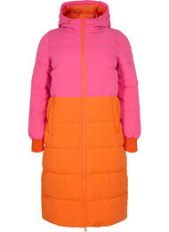 Lång vinterjacka med colour block, Pink W/Orange