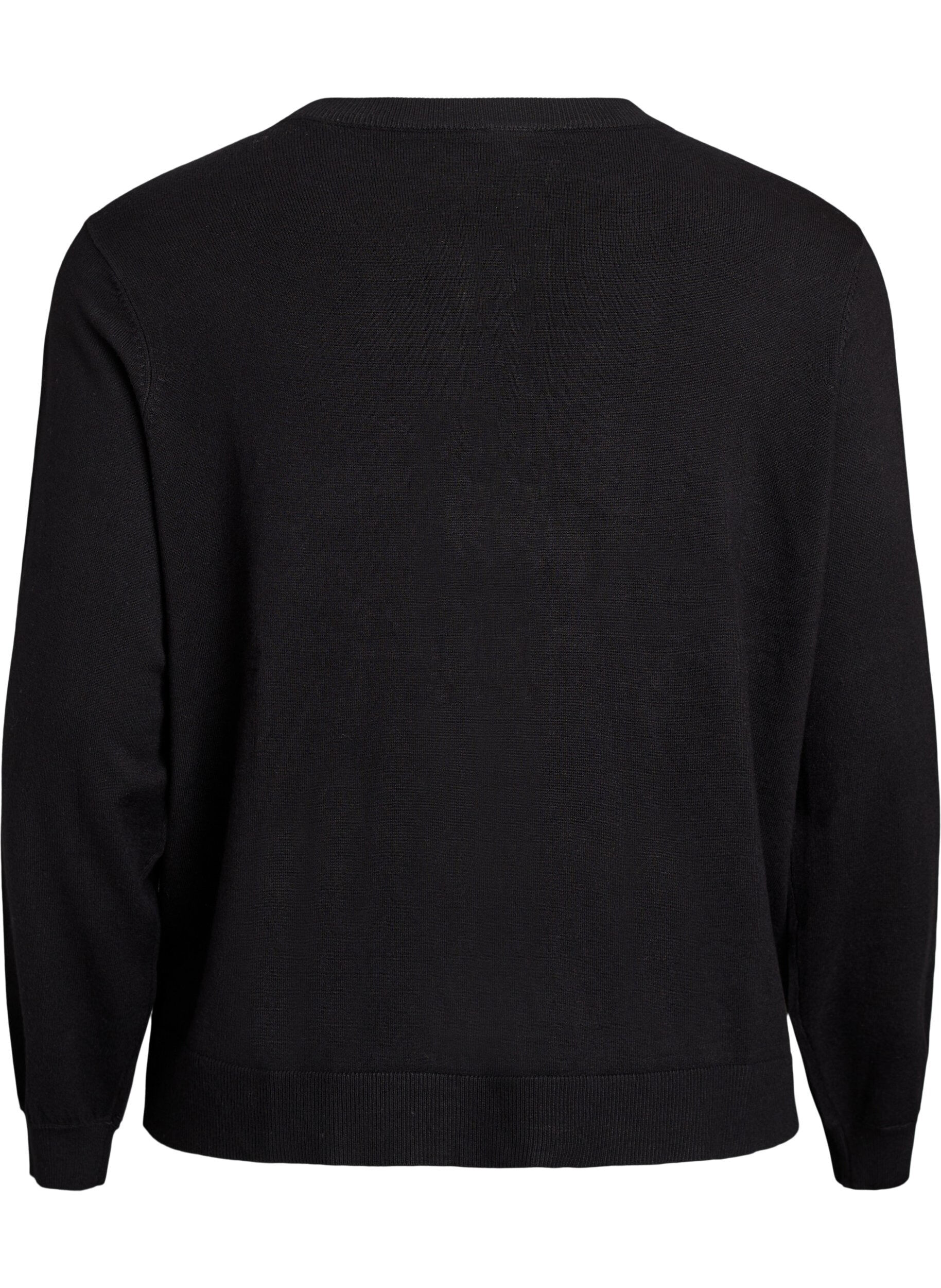 Zizzi Kofta med p&auml;rlbroderade rosetter och tryckknappar, Svart, Packshot image number 1