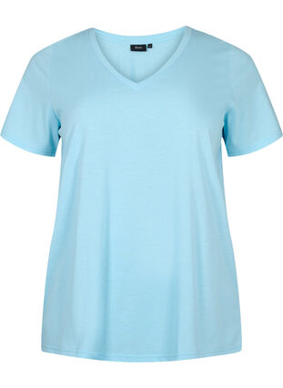 Kortärmad t-shirt med v-hals, Sky Blue, Packshot image number 0