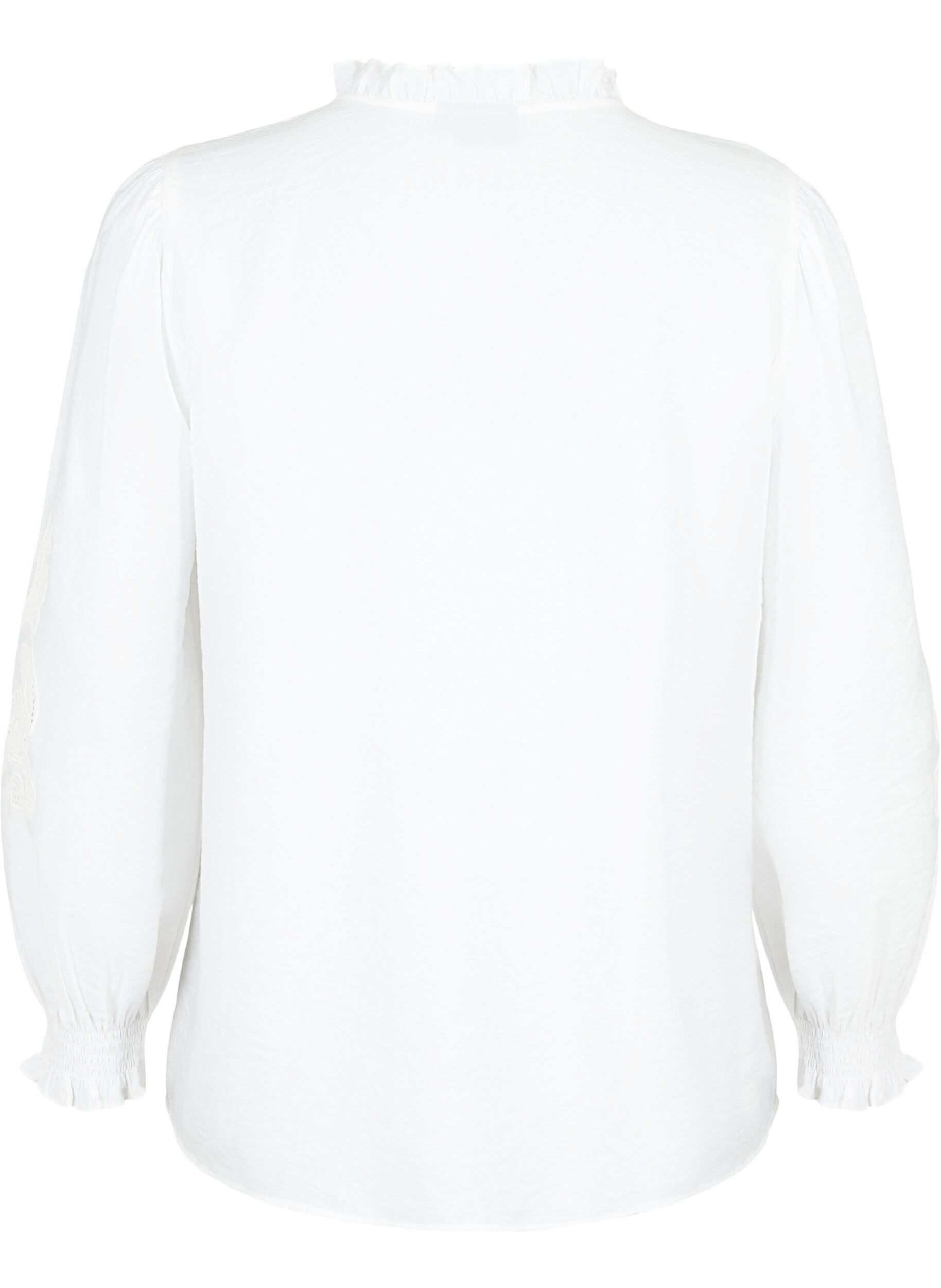 Zizzi Blus med volanger och Broderie anglaise, Bright White, Packshot image number 1