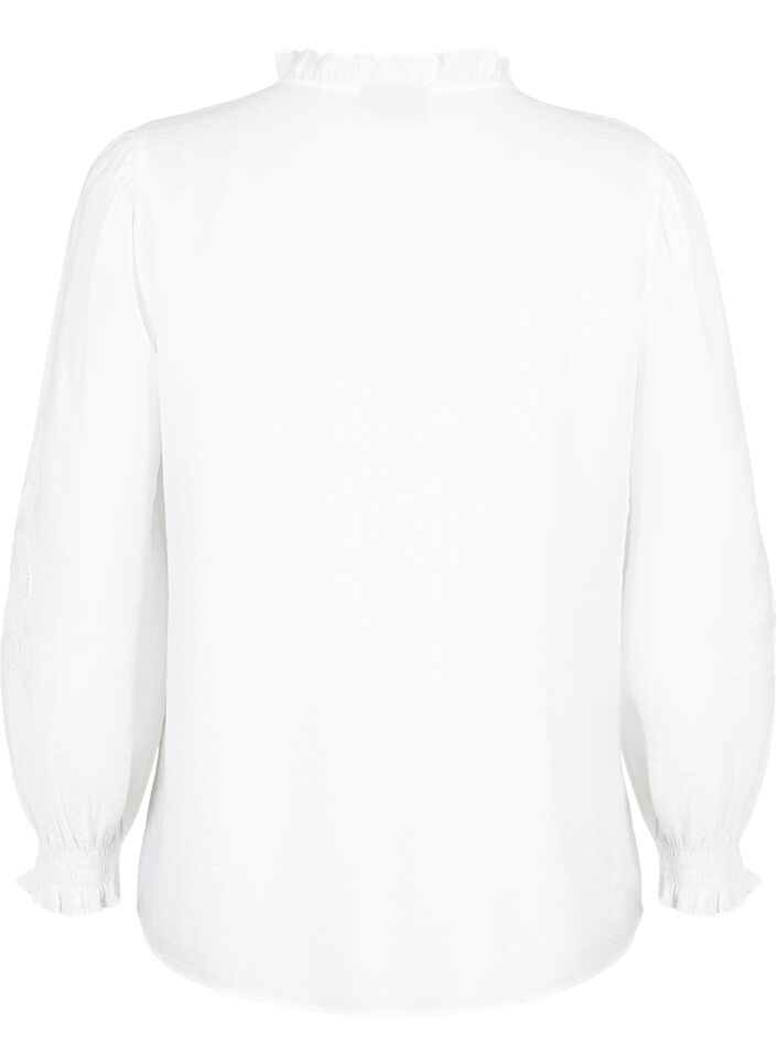 Blus med volanger och Broderie anglaise, Bright White, Packshot image number 1