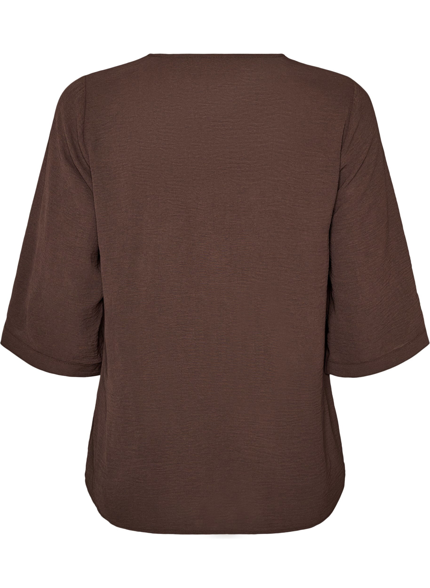ZizziSkjortblus med v-ringning och 3/4-&auml;rm, Brun, Packshot image number 1