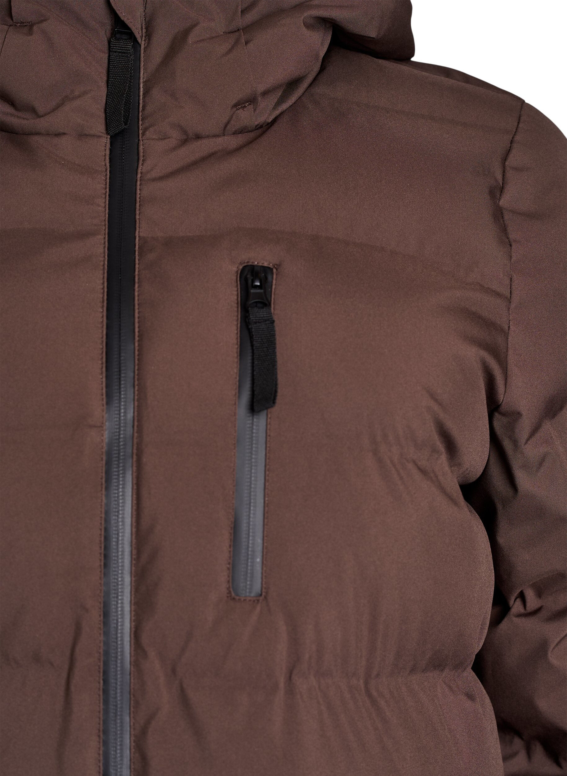 Zizzi Pufferkappa med huva och fickor, Brun, Packshot image number 2