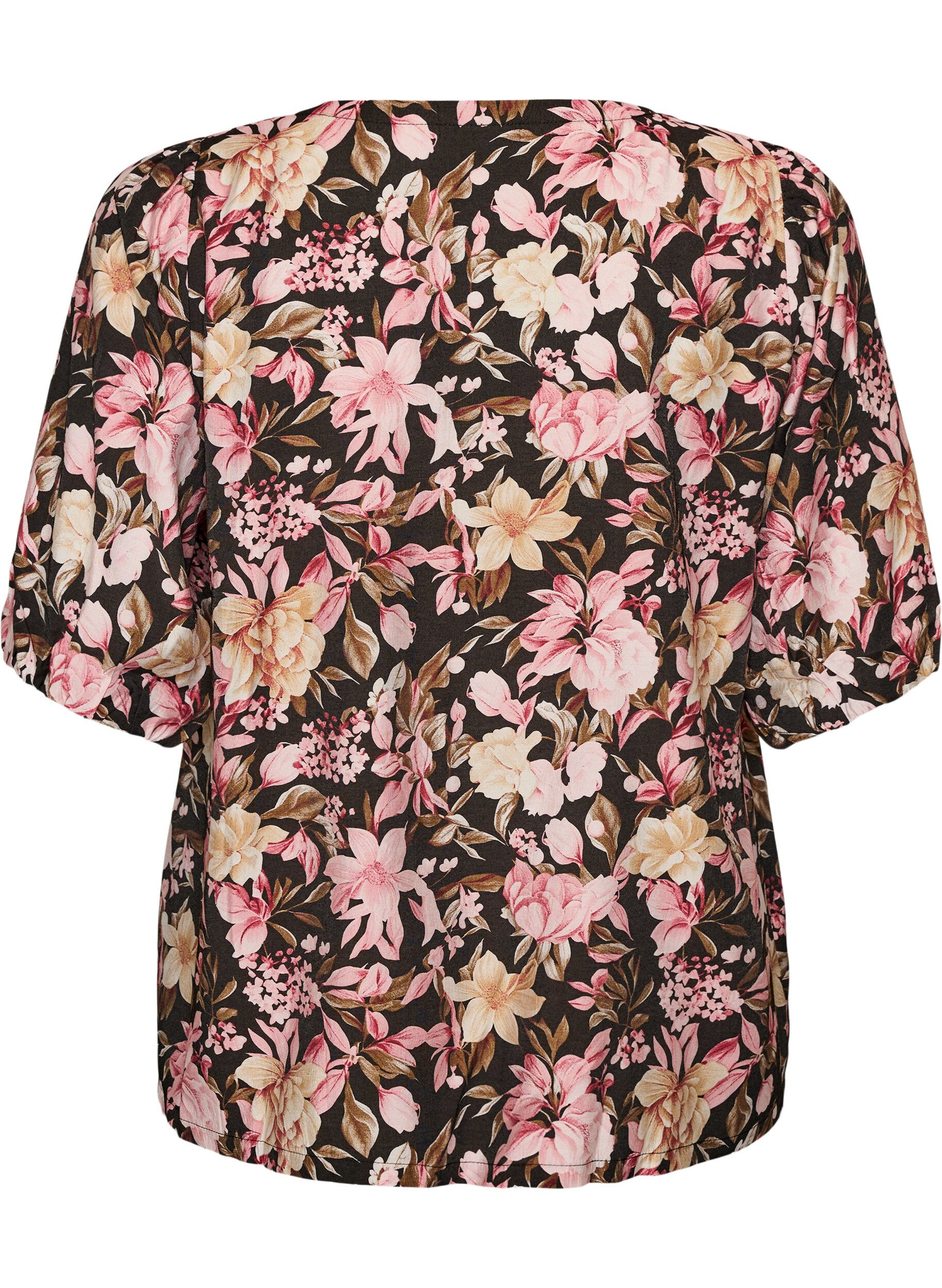 ZizziBlus i viskos med v-ringning, Rosa, Packshot image number 1