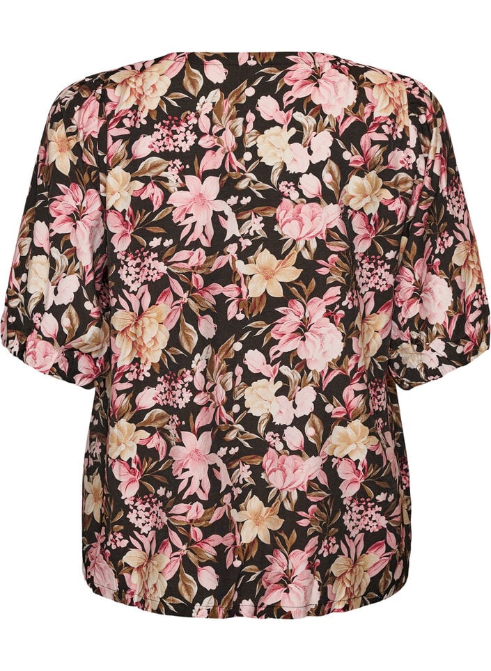 Blus i viskos med v-ringning, Rosa, Packshot image number 1