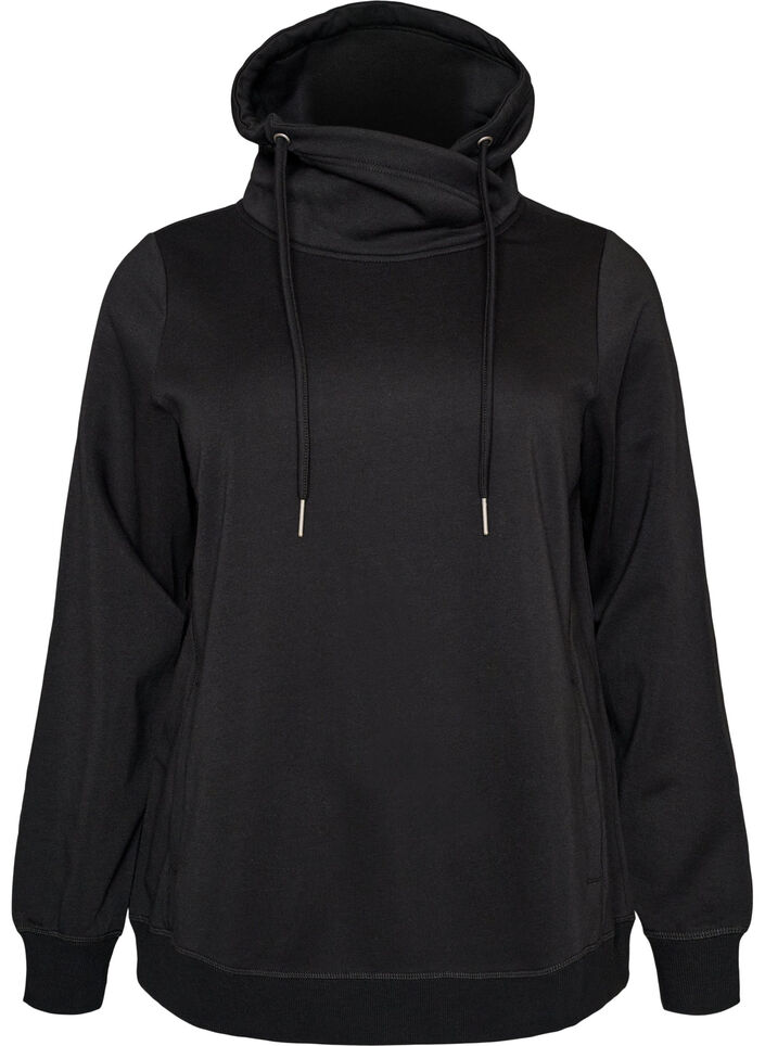 Sweatshirt med h&ouml;g krage och fickor, Svart, Packshot image number 0