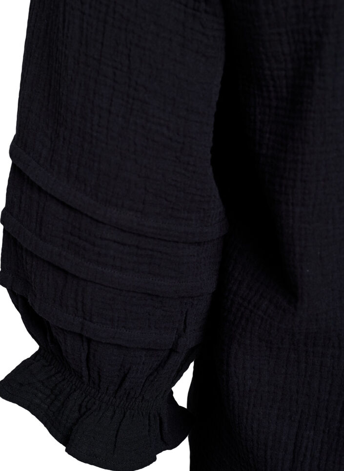 Blus i muslinbomull med 3/4-ärmar, Black, Packshot image number 3