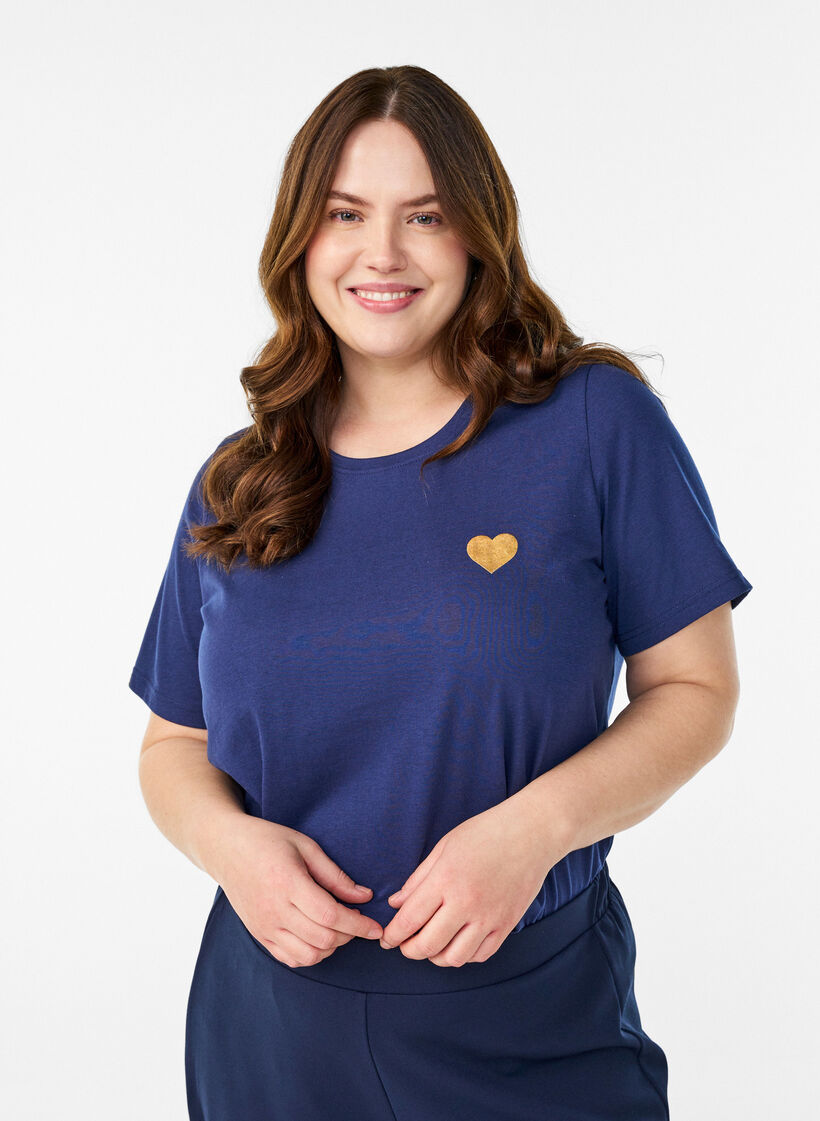 T-shirt med tryck, Bl&aring;, Model image number 0